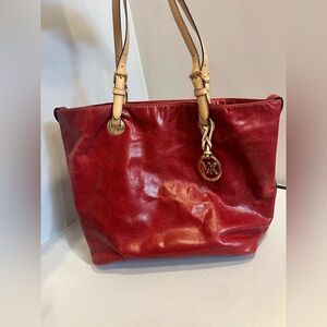 NWOT Authentic Michael Kors Red Patent Leather Bag with Gold Logo